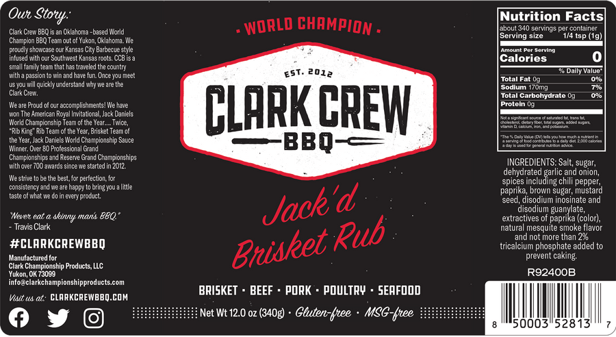 CLARK CREW BBQ JACK'D BRISKET RUB LABEL